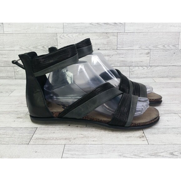 Women's OTBT Souvenir Strappy Sandals Black Gray Size 9.5 M Leather Shoes - Picture 1 of 13